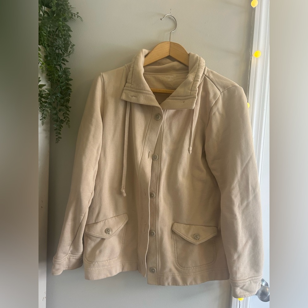 Lands End Cream Button-Up sweatshirt size medium 100% cotton